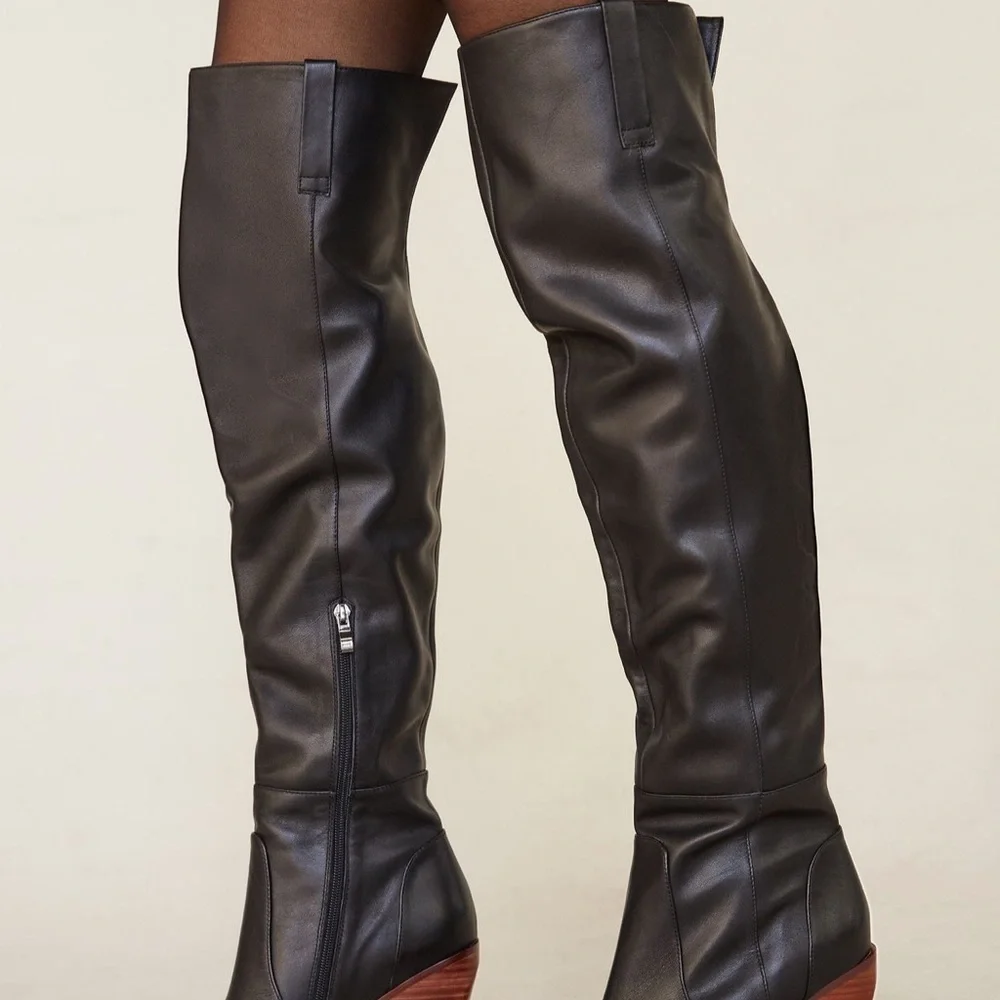 Black Over-the-Knee Leather Boots Silent D by Anthropologie- Like New🖤 - Picture 1 of 5
